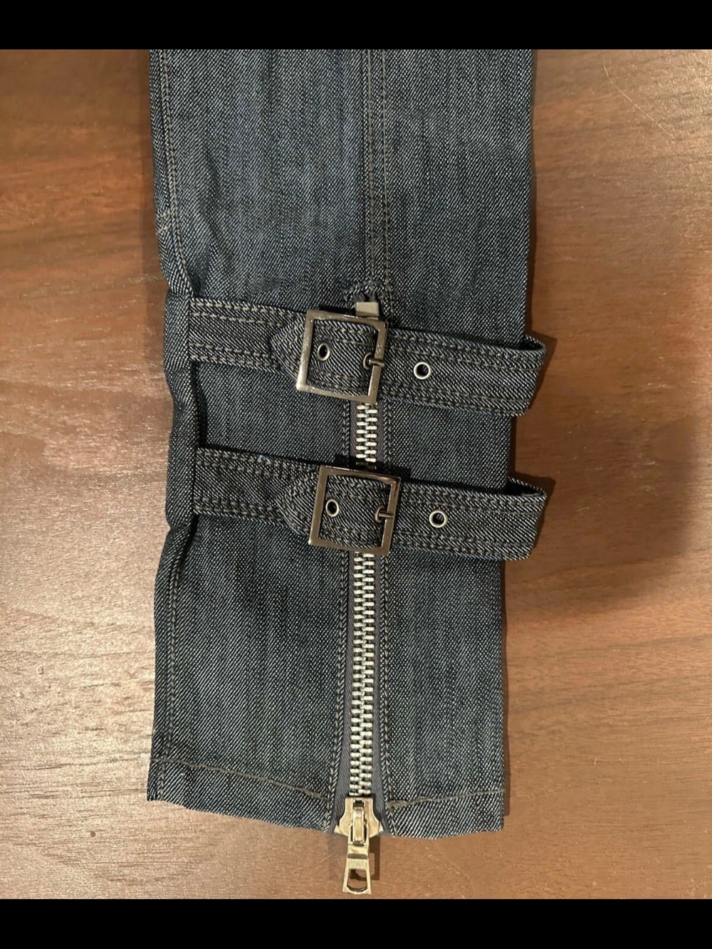 Frankie B. Slate-Style Blue Denim Pants with Silver Zipper Accent - Picture 5 of 7